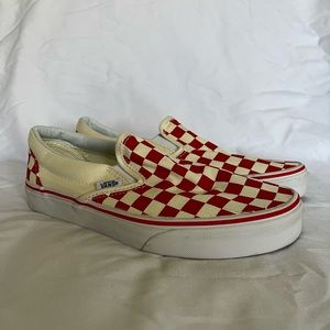 Cream and red checkered vans